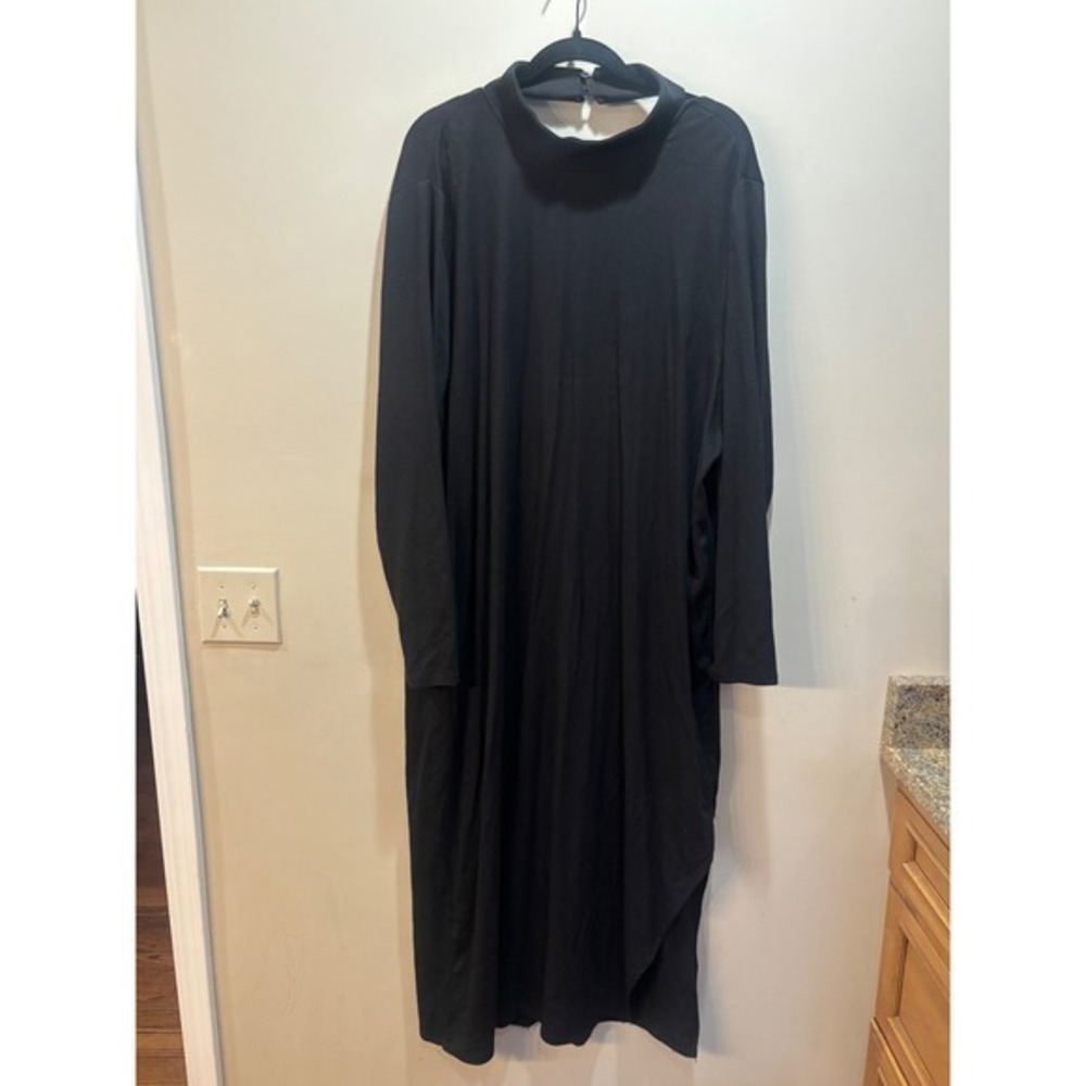 NWT‎ ELOQUII Black Mock Neck Long Sleeve Midi Dress Size 26/28 Open Back Sexy
